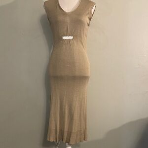 Elegant Tan Sleeveless Light Sweater Dress